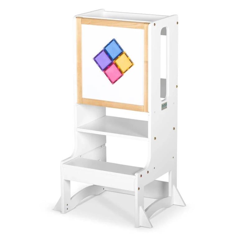 Montessori My Happy Helpers Evo 3.0 Toddler Tower and Magnetic Whiteboard Varnished White