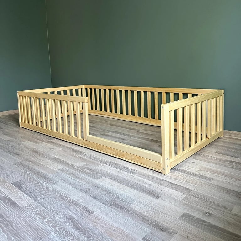 Montessori Eco Kids Universe Floor Bed With Rails Natural