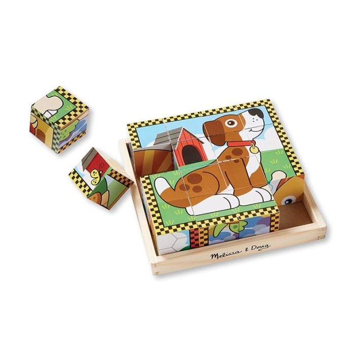 Montessori Melissa & Doug Pets Wooden Cube Puzzle With Storage Tray