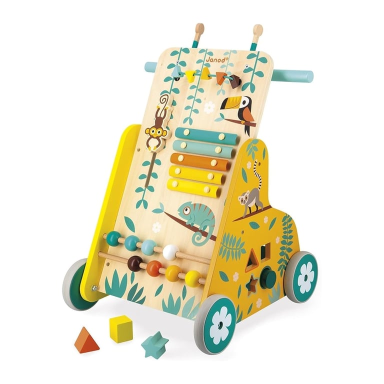 Montessori Janod Multi-Activity Toys Trolley Walker With Blocks