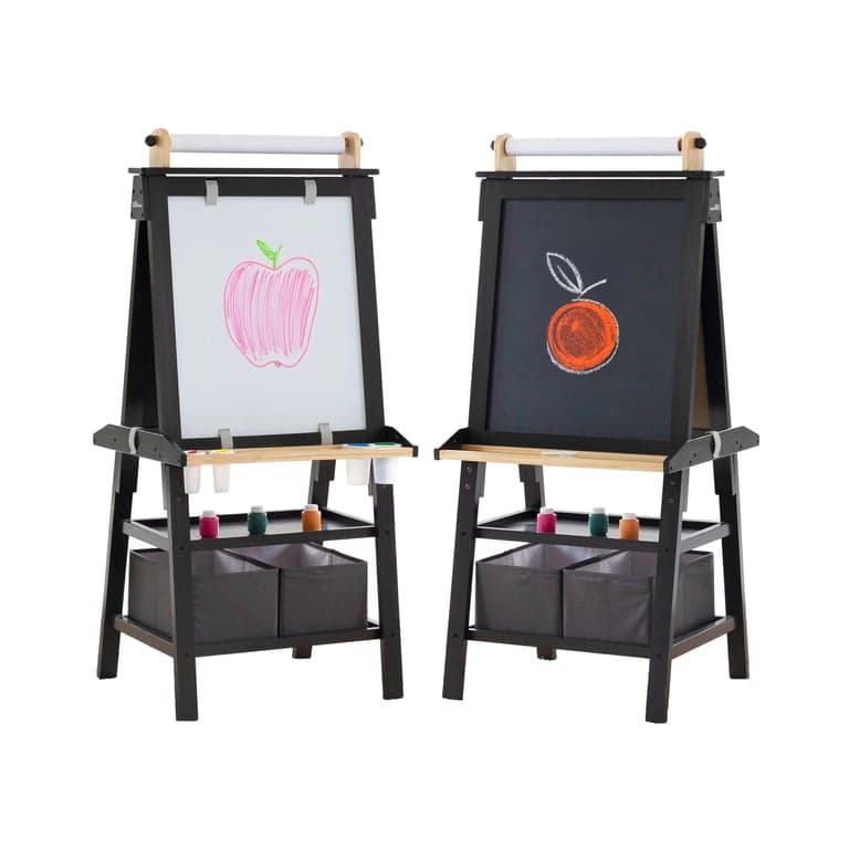 Montessori Little Partners Deluxe Learn 'N Play Art Center Easel Charcoal With Natural