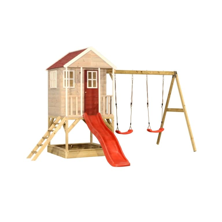 Wendi Toys Nordic Adventure Swing Set With Platform, Slide, Double Swing, and Gym Attachment Red