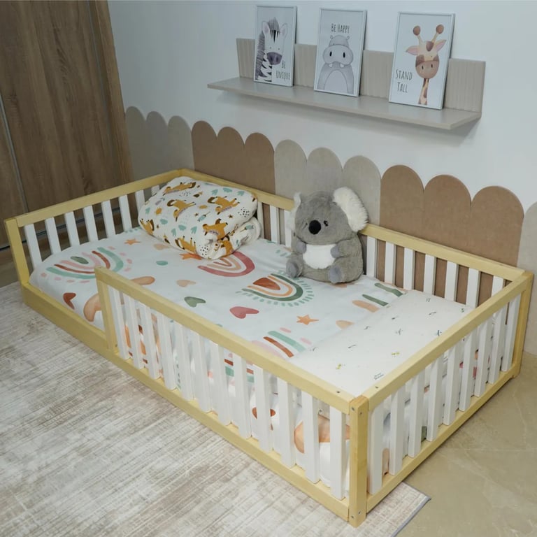 Montessori Kids Universe Floor Bed With Rails Double Half White No Door
