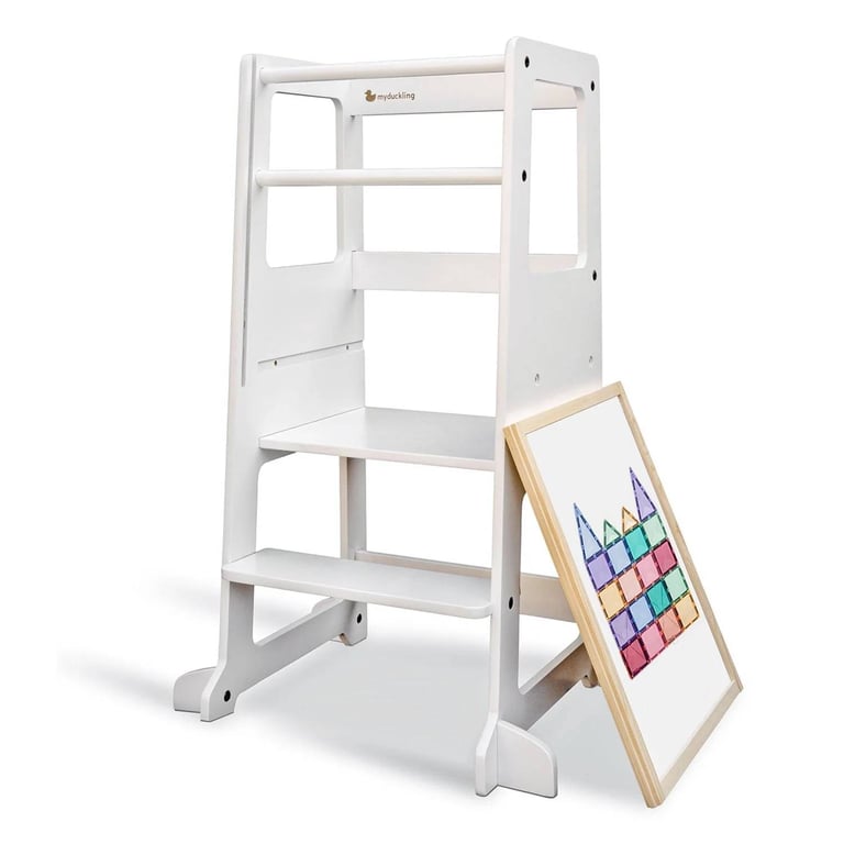 Montessori My Duckling LOLA Deluxe Learning Tower With Removable Magnetic Drawing Board White